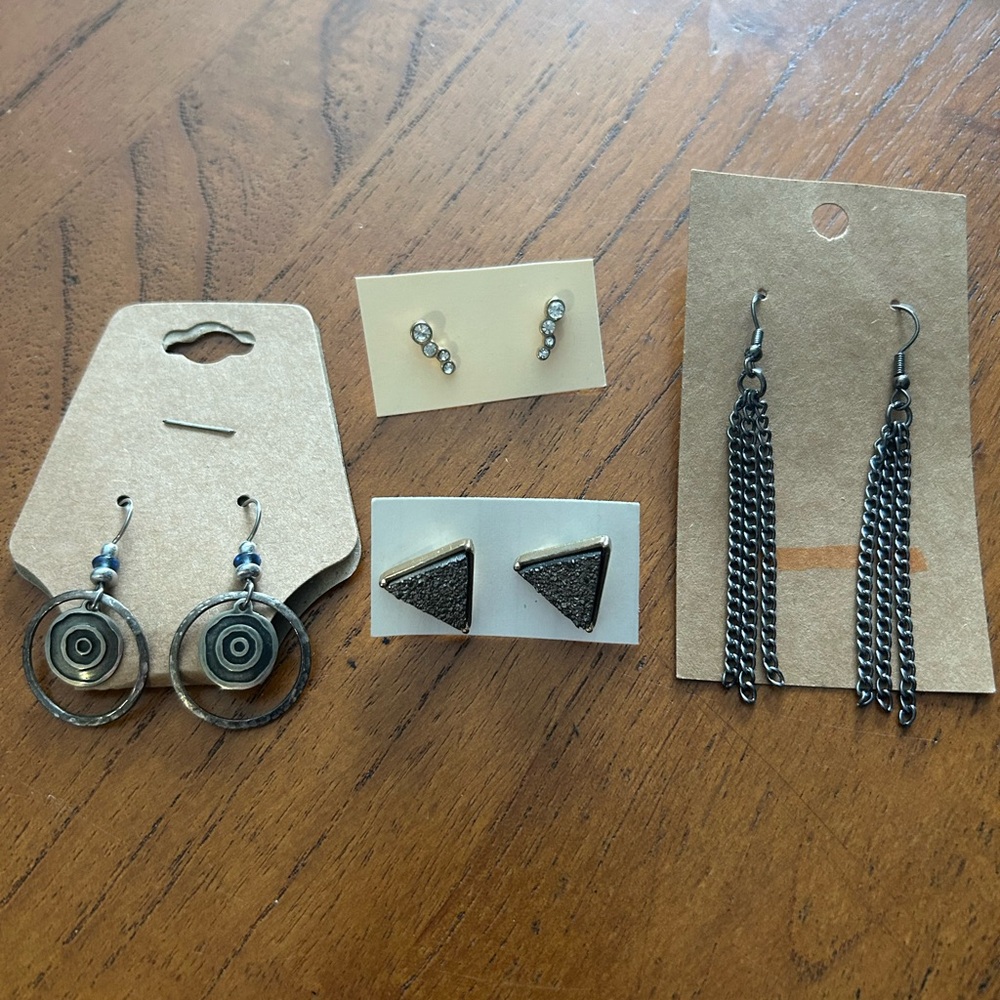 Lot of 2 Dangly and 2 Stud Earrings - Chains, Faux Pyrite, Sparky, Swirly #1